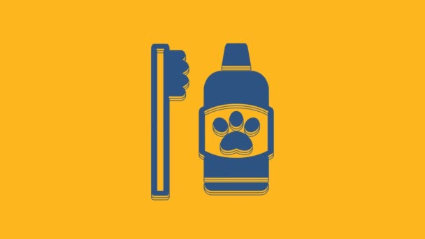 Azul Higiene Dental Para Mascotas Icono Aislado Sobre Fondo Naranja — Vídeo de stock