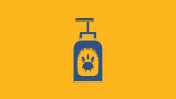 オレンジの背景に隔離されたブルーペットシャンプーアイコン ペットケアサイン 犬のクリーニングシンボル 4Kビデオモーショングラフィックアニメーション — ストック動画