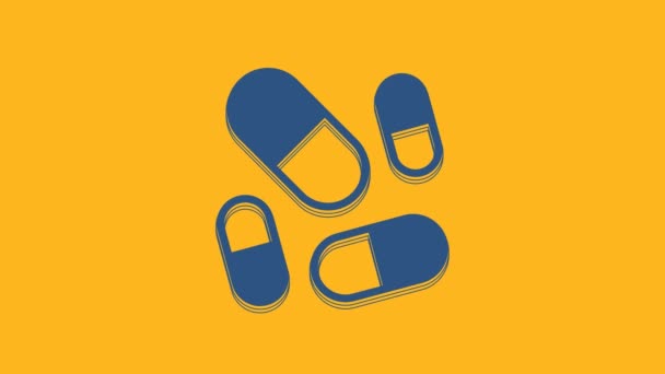 Blue Vitamin Complex Pill Capsule Icon Isolated Orange Background Healthy — Video