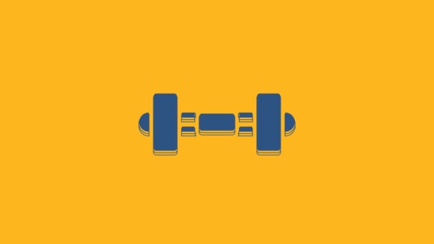 Blue Dumbbell Icon Isolated Orange Background Muscle Lifting Icon Fitness — ストック動画