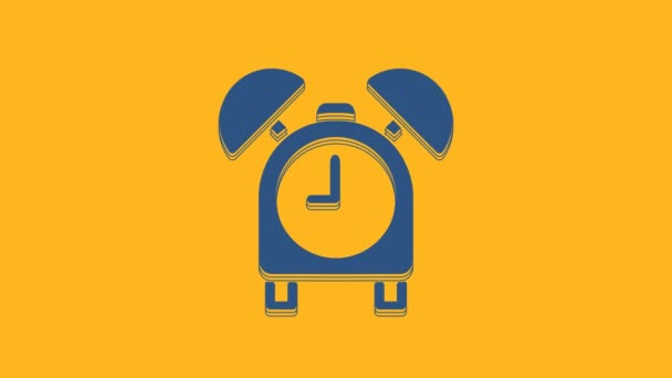 Blue Alarm Clock Icon Isolated Orange Background Wake Get Concept — Wideo stockowe