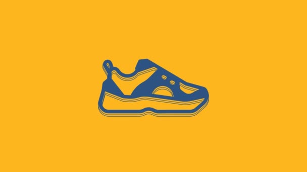 Blue Fitness Sneakers Shoes Training Running Icon Isolated Orange Background — 图库视频影像
