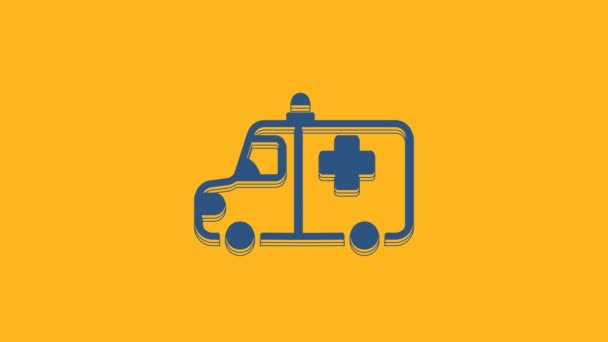 Blue Ambulance Emergency Car Icon Isolated Orange Background Ambulance Vehicle — Wideo stockowe