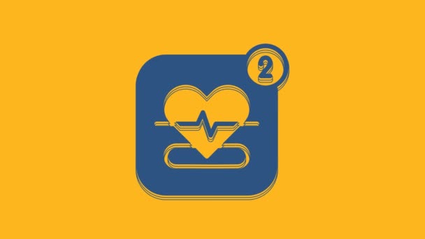 Blue Smartphone Heart Rate Monitor Function Icon Isolated Orange Background — Vídeo de stock