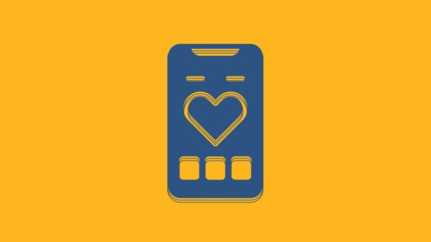 Blue Smartphone Heart Rate Monitor Function Icon Isolated Orange Background — Video