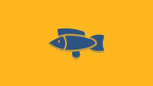 Blue Fish Icon Isolated Orange Background Video Motion Graphic Animation — Wideo stockowe