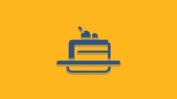 Icono Pastel Azul Aislado Sobre Fondo Naranja Feliz Cumpleaños Animación — Vídeos de Stock