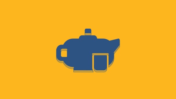 Blue Traditional Tea Ceremony Icon Isolated Orange Background Teapot Cup — Wideo stockowe
