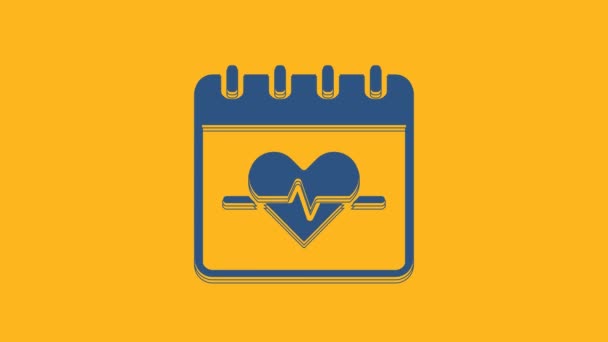 Блакитна Піктограма Частоти Серця Ізольована Помаранчевому Фоні Знак Серцебиття Значок — стокове відео