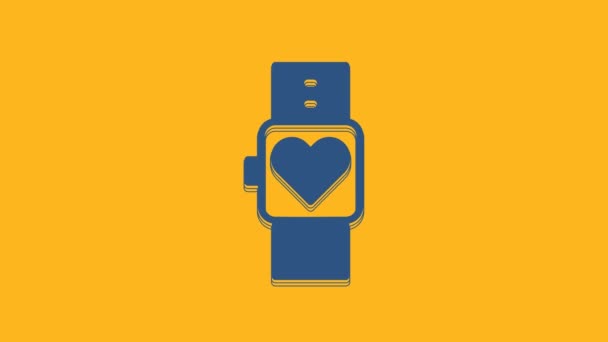 Blue Smart Klocka Visar Pulsikonen Isolerad Orange Bakgrund Fitness App — Stockvideo