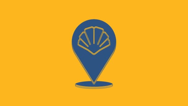 Blue Scallop Sea Shell Icon Isolated Orange Background Seashell Sign — Vídeo de Stock