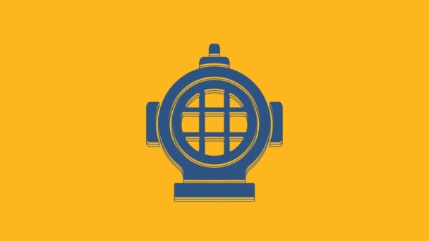 Blue Aqualung Icon Isolated Orange Background Diving Helmet Diving Underwater — Stock video