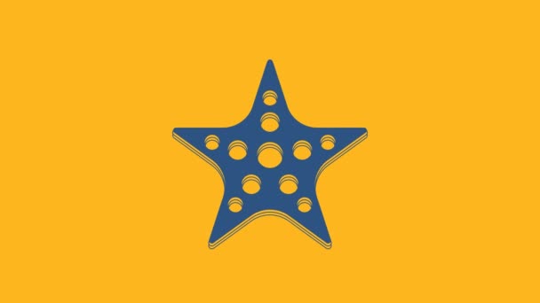 Icono Estrella Mar Azul Aislado Sobre Fondo Naranja Animación Gráfica — Vídeos de Stock