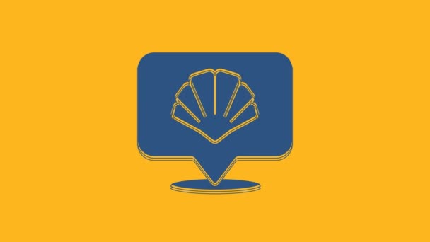 Μπλε Scallop Θάλασσα Κέλυφος Εικονίδιο Απομονώνονται Πορτοκαλί Φόντο Πινακίδα Seashell — Αρχείο Βίντεο