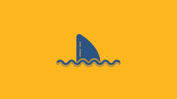 Blue Shark Fin Ocean Wave Icon Isolated Orange Background Video — 图库视频影像