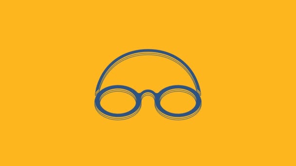 蓝色眼镜和帽子 用于在橙色背景上隔离的游泳图标 游泳帽和护目镜 潜水设备 4K视频运动图形动画 — 图库视频影像