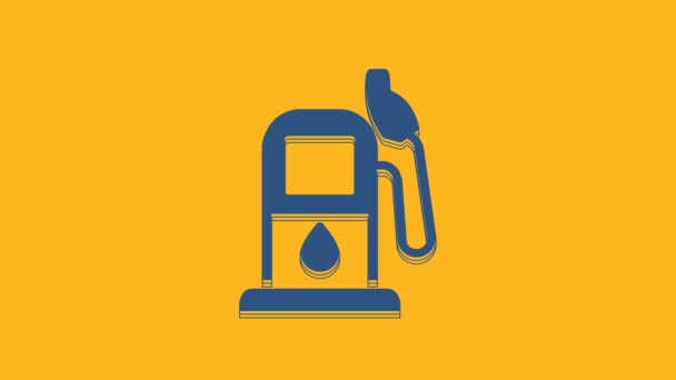 Blue Petrol Gas Station Icon Isolated Orange Background Car Fuel — Vídeos de Stock