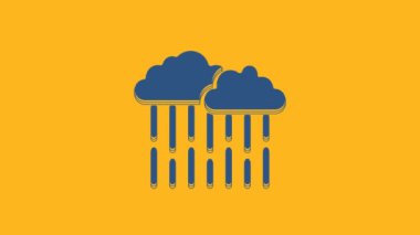 Blue Cloud with rain icon isolated on orange background. Rain cloud precipitation with rain drops. 4K Video motion graphic animation .