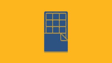 Blue Chocolate bar icon isolated on orange background. 4K Video motion graphic animation .