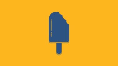 Blue Ice cream icon isolated on orange background. Sweet symbol. 4K Video motion graphic animation .