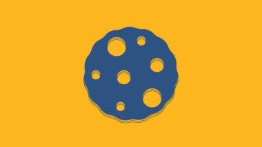 Blue Cookie or biscuit with chocolate icon isolated on orange background. 4K Video motion graphic animation .