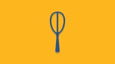 Blue Kitchen whisk icon isolated on orange background. Cooking utensil, egg beater. Cutlery sign. Food mix symbol. 4K Video motion graphic animation .