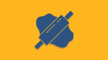 Blue Rolling pin on dough icon isolated on orange background. 4K Video motion graphic animation .