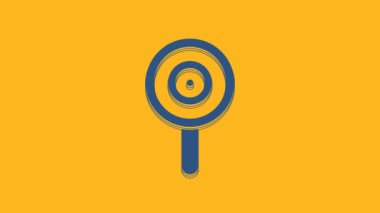 Blue Lollipop icon isolated on orange background. Candy sign. Food, delicious symbol. 4K Video motion graphic animation .