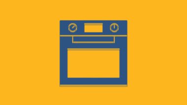 Blue Oven icon isolated on orange background. Stove gas oven sign. 4K Video motion graphic animation .