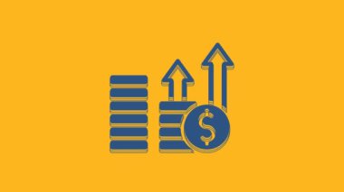 Blue Financial growth and dollar coin icon isolated on orange background. Increasing revenue. 4K Video motion graphic animation .