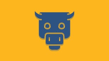 Blue Bull market icon isolated on orange background. Financial and stock investment market concept. 4K Video motion graphic animation .