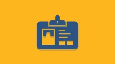 Blue Identification badge icon isolated on orange background. It can be used for presentation, identity of the company, advertising. 4K Video motion graphic animation .