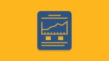 Blue Website with stocks market growth graphs and money icon isolated on orange background. Monitor with stock charts arrow on screen. 4K Video motion graphic animation .