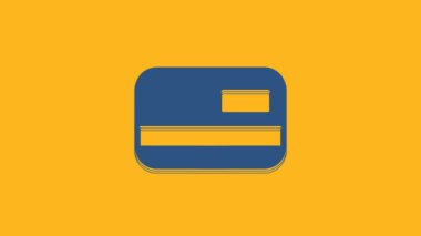 Blue Credit card icon isolated on orange background. Online payment. Cash withdrawal. Financial operations. Shopping sign. 4K Video motion graphic animation .