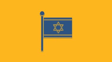 İsrail 'in mavi bayrağı turuncu arka planda izole edilmiş. Ulusal vatanseverlik sembolü. 4K Video hareketli grafik canlandırması .