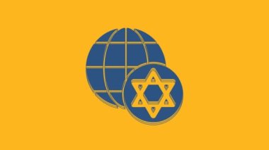 Blue World Globe and Israel icon isolated on orange background. 4K Video motion graphic animation .