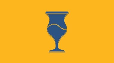 Blue Jewish goblet icon isolated on orange background. Jewish wine cup for kiddush. Kiddush cup for Shabbat. 4K Video motion graphic animation .