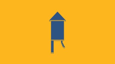 Blue Firework rocket icon isolated on orange background. Concept of fun party. Explosive pyrotechnic symbol. 4K Video motion graphic animation .