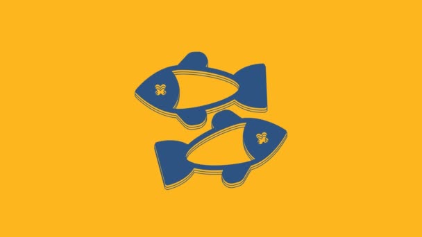 Голубая Иконка Мертвой Рыбы Оранжевом Фоне Видеографическая Анимация — стоковое видео