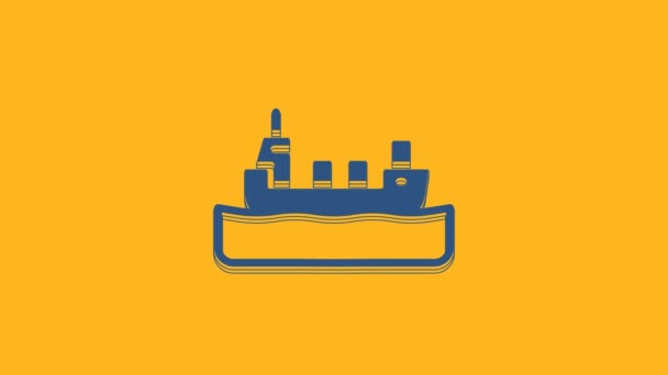 Blue Oil Tanker Ship Icon Isolated Orange Background Video Motion — Video Stock