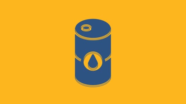 Μπλε Barrel Πετρελαίου Εικονίδιο Απομονώνονται Πορτοκαλί Φόντο Γραφική Κίνηση Κίνησης — Αρχείο Βίντεο