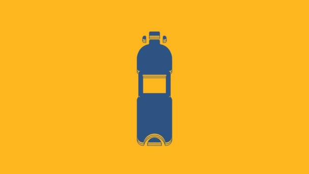 Bottiglia Blu Icona Dell Acqua Isolata Sfondo Arancione Segno Bibita — Video Stock