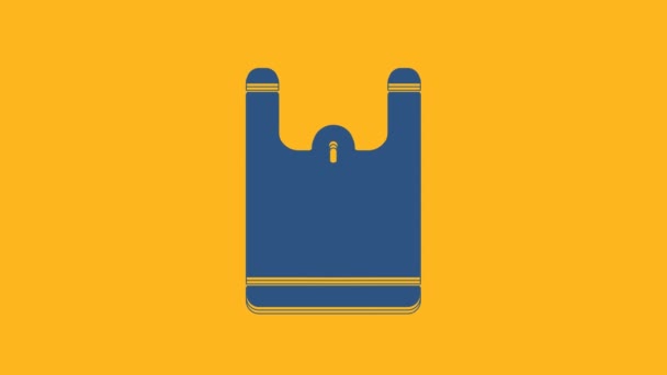 Иконка Синего Пластикового Пакета Выделена Оранжевом Фоне Одноразовый Знак Запрета — стоковое видео