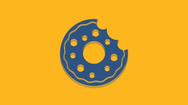 Donut Azul Com Ícone Esmalte Doce Isolado Fundo Laranja Animação — Vídeo de Stock