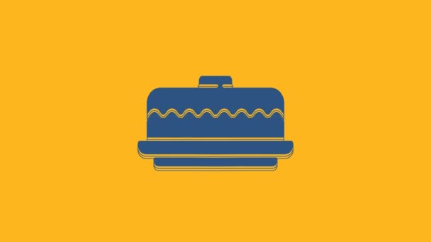 Icona Torta Blu Isolata Sfondo Arancione Buon Compleanno Animazione Grafica — Video Stock
