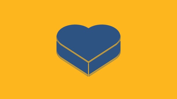 Blue Candy Heart Shaped Box Bow Icon Isolated Orange Background — 图库视频影像