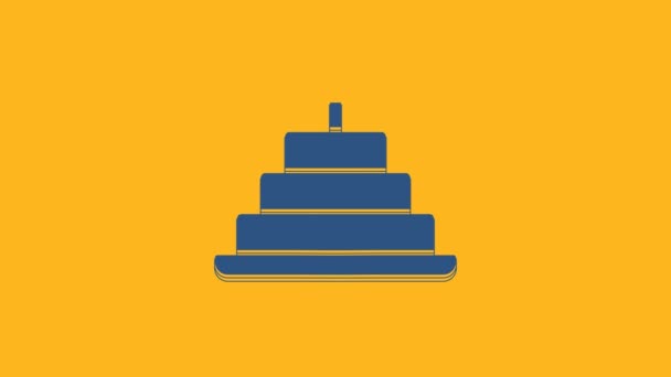 Blue Cake Burning Candles Icon Isolated Orange Background Happy Birthday — Video Stock
