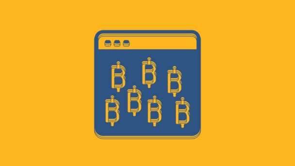 Blå Cryptocurrency Mynt Bitcoin Ikon Isolerad Orange Bakgrund Fysiskt Bitmynt — Stockvideo