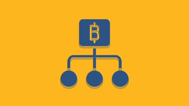 Blue Blockchain Technologie Bitcoin Pictogram Geïsoleerd Oranje Achtergrond Abstract Geometrische — Stockvideo