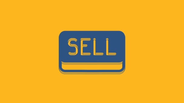 蓝色销售按钮图标孤立在橙色背景 金融和股票投资市场概念 4K视频运动图形动画 — 图库视频影像